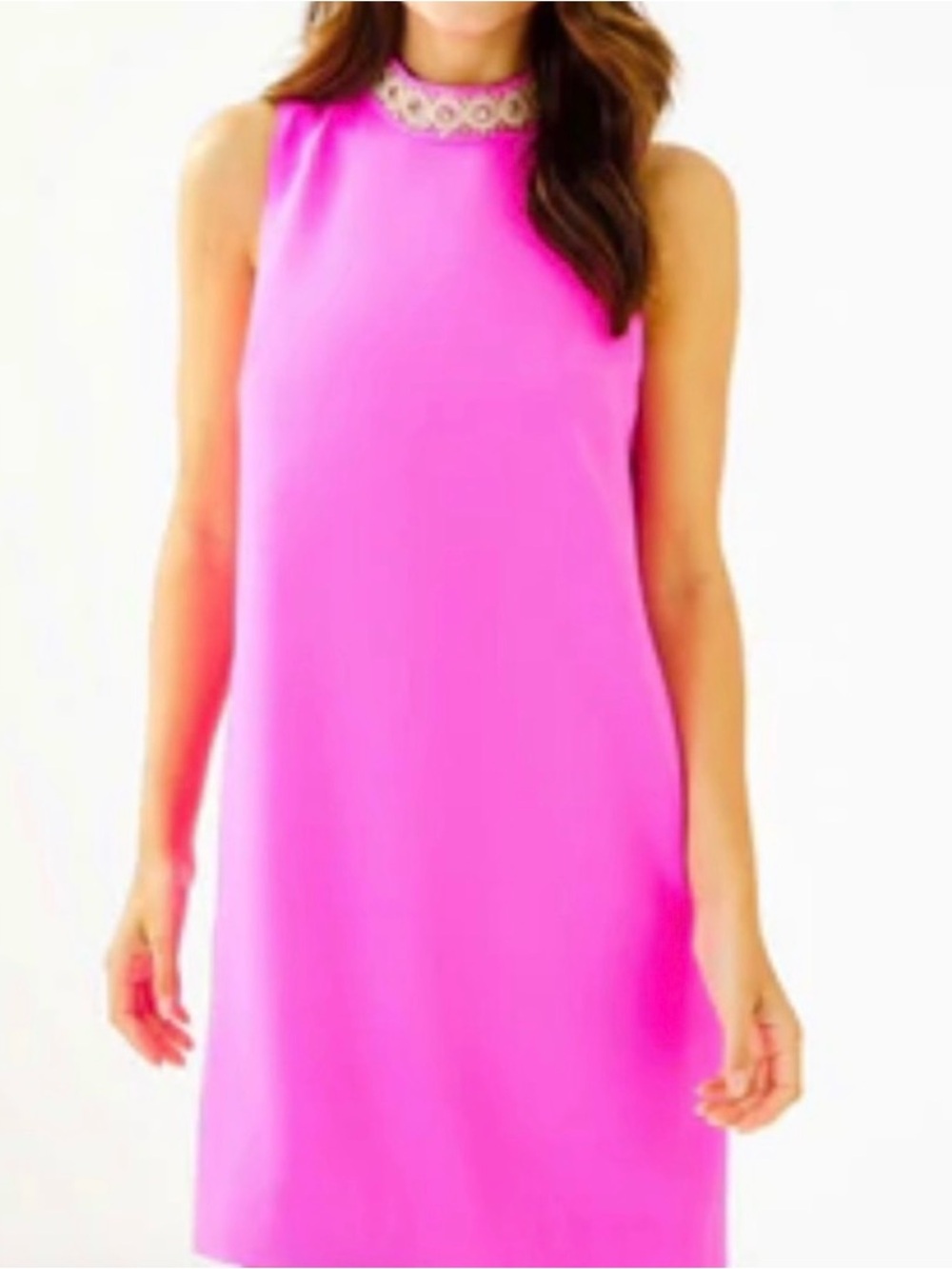 Lilly Pulitzer Hot Pink Sleeveless Shift Dress with Embellished Collar
